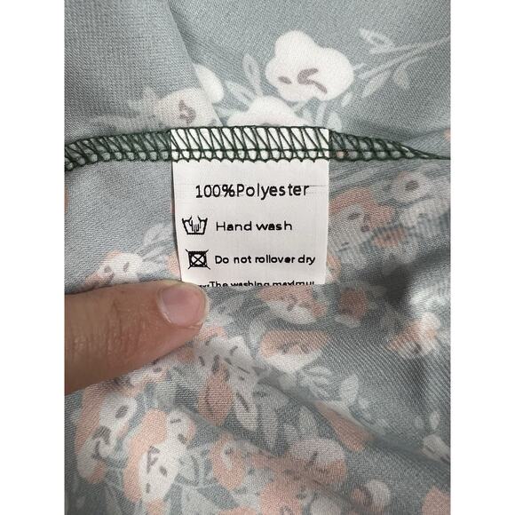 Satin Green Floral Midi Dress Size M Tie Front Cut Out Adjustable Straps Wedding - Picture 4 of 6